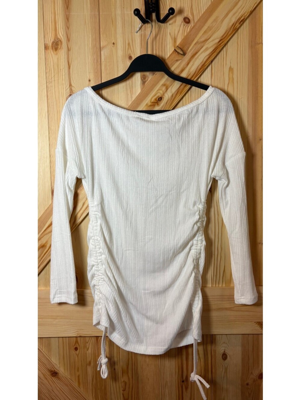 Shenhe White Long Sleeve Ruched Side Blouse Size S